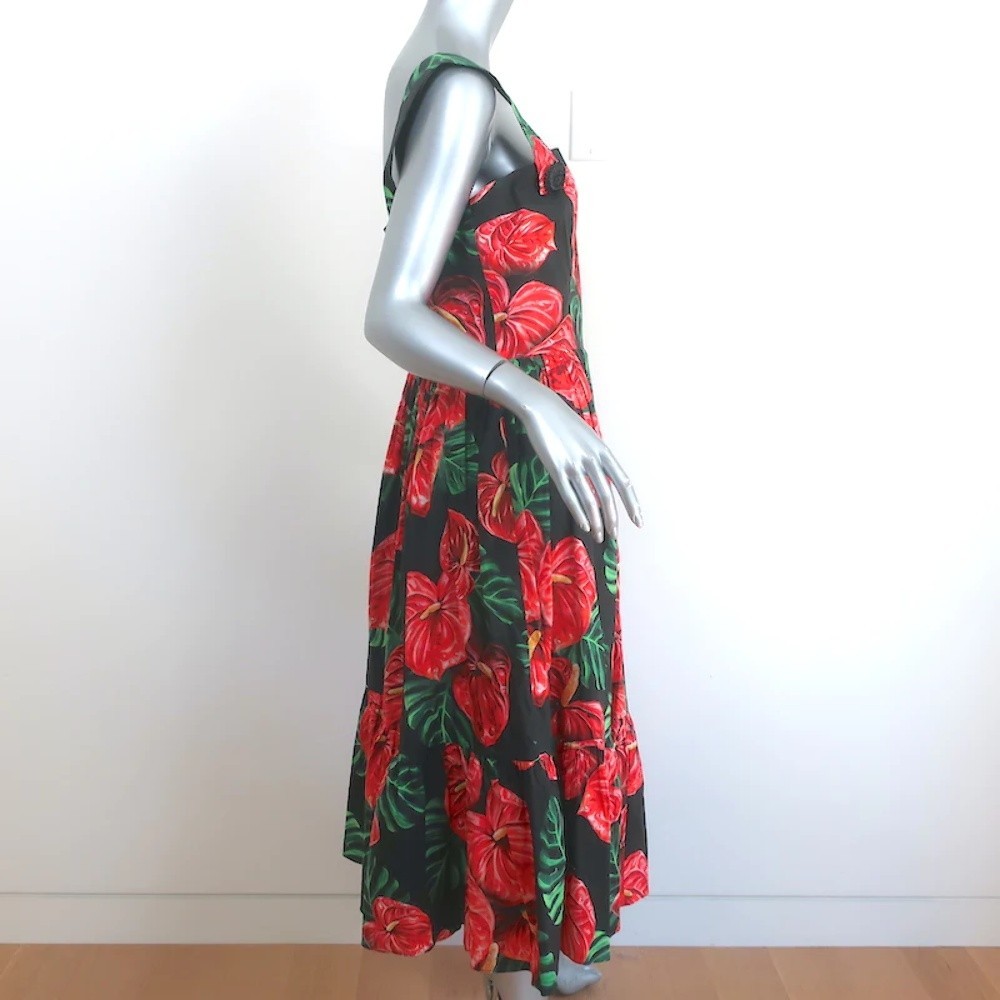 Dolce & Gabbana Sleeveless Midi Dress Black Laceleaf Floral Print Poplin Size 48 - Picture 4 of 7